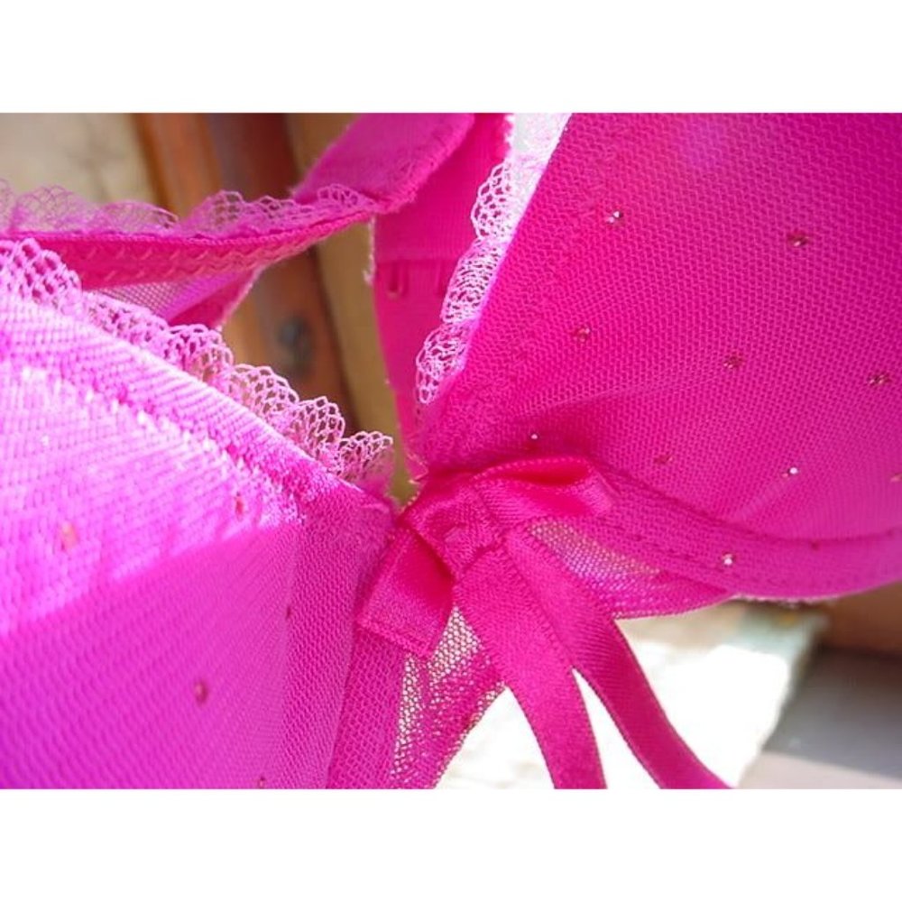 ELLE MACPHERSON Starry Sky Glitter Bra Magenta Pink 32C NEW - Picture 2 of 6